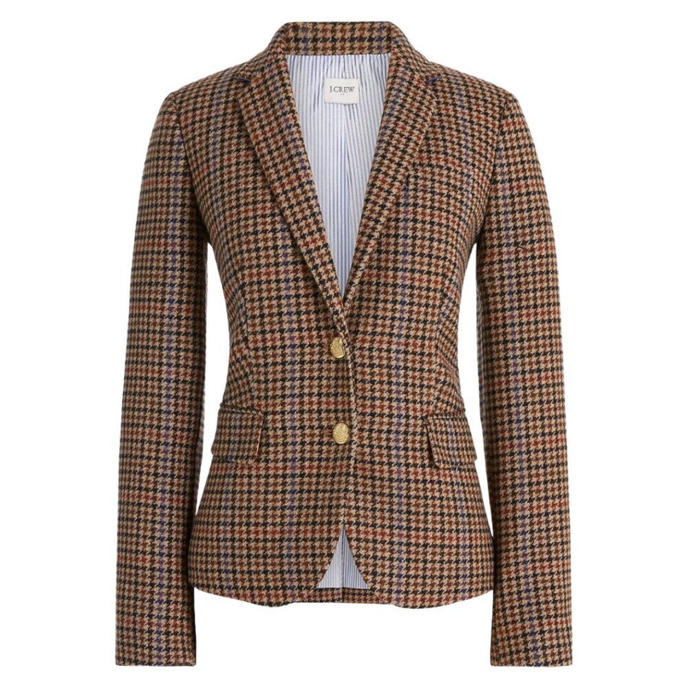 J.Crew Brown/Blue Houndstooth Schoolboy Wool Blazer
